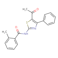 Chemical structure of N-(5-acetyl-4-phenyl-1,3-thiazol-2-yl)-2-methylbenzamide - CSSB00026348884