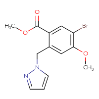 Chemical structure of methyl 5-bromo-4-methoxy-2-[(1H-pyrazol-1-yl)methyl]benzoate - CSSB21332049951