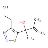 Chemical structure of 3-methyl-2-(4-propyl-1,2,3-thiadiazol-5-yl)but-3-en-2-ol - CSSB21246270532