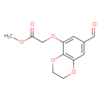 Chemical structure of methyl 2-[(7-formyl-2,3-dihydro-1,4-benzodioxin-5-yl)oxy]acetate - CSSB14908788365
