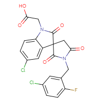 Chemical structure of 2-{5-chloro-1'-[(5-chloro-2-fluorophenyl)methyl]-2,2',5'-trioxo-1,2-dihydrospiro[indole-3,3'-pyrrolidin]-1-yl}acetic acid - CSSB02495325052