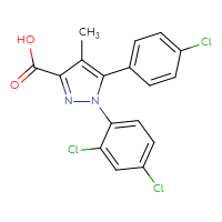 Chemical structure of 5-(4-chlorophenyl)-1-(2,4-dichlorophenyl)-4-methyl-1H-pyrazole-3-carboxylic acid - CSSB00000070075
