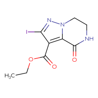 Chemical structure of ethyl 2-iodo-4-oxo-4H,5H,6H,7H-pyrazolo[1,5-a]pyrazine-3-carboxylate - CSSB00020783891