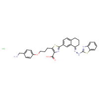 Chemical structure of 5-{3-[4-(aminomethyl)phenoxy]propyl}-2-{8-[2-(1,3-benzothiazol-2-yl)hydrazin-1-ylidene]-5,6,7,8-tetrahydronaphthalen-2-yl}-1,3-thiazole-4-carboxylic acid hydrochloride - CSSB06633789022