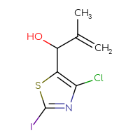 Chemical structure of 1-(4-chloro-2-iodo-1,3-thiazol-5-yl)-2-methylprop-2-en-1-ol - CSSB21246425257