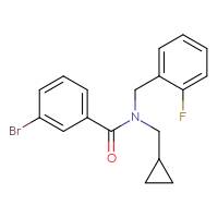 Chemical structure of 3-bromo-N-(cyclopropylmethyl)-N-[(2-fluorophenyl)methyl]benzamide - CSSB02122046142