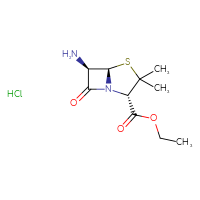 Chemical structure of ethyl (2S,5R,6R)-6-amino-3,3-dimethyl-7-oxo-4-thia-1-azabicyclo[3.2.0]heptane-2-carboxylate hydrochloride - CSSB20963520026