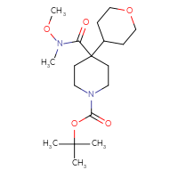 Chemical structure of tert-butyl 4-[methoxy(methyl)carbamoyl]-4-(oxan-4-yl)piperidine-1-carboxylate - CSSB21151590095