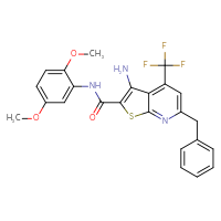 Chemical structure of 3-amino-6-benzyl-N-(2,5-dimethoxyphenyl)-4-(trifluoromethyl)thieno[2,3-b]pyridine-2-carboxamide - CSSB00102541428