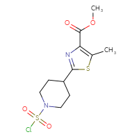 Chemical structure of methyl 2-[1-(chlorosulfonyl)piperidin-4-yl]-5-methyl-1,3-thiazole-4-carboxylate - CSSB21224771028
