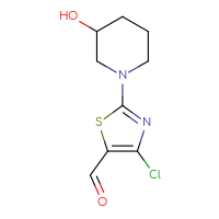 Chemical structure of 4-chloro-2-(3-hydroxypiperidin-1-yl)-1,3-thiazole-5-carbaldehyde - CSSB00011210222