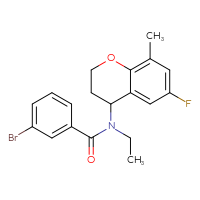 Chemical structure of 3-bromo-N-ethyl-N-(6-fluoro-8-methyl-3,4-dihydro-2H-1-benzopyran-4-yl)benzamide - CSSB16260541942