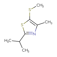 Chemical structure of 4-methyl-5-(methylsulfanyl)-2-(propan-2-yl)-1,3-thiazole - CSSB21322986060