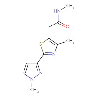 Chemical structure of N-methyl-2-[4-methyl-2-(1-methyl-1H-pyrazol-3-yl)-1,3-thiazol-5-yl]acetamide - CSSB01997813172