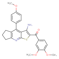 Chemical structure of 5-(3,4-dimethoxybenzoyl)-8-(4-methoxyphenyl)-4-thia-2-azatricyclo[7.3.0.0³,⁷]dodeca-1(9),2,5,7-tetraen-6-amine - CSSB00102539933