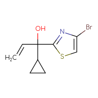 Chemical structure of 1-(4-bromo-1,3-thiazol-2-yl)-1-cyclopropylprop-2-en-1-ol - CSSB21246279097