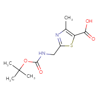 Chemical structure of 2-({[(tert-butoxy)carbonyl]amino}methyl)-4-methyl-1,3-thiazole-5-carboxylic acid - CSSB00011888890