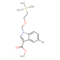 Chemical structure of methyl 5-bromo-1-{[2-(trimethylsilyl)ethoxy]methyl}-1H-indole-3-carboxylate - CSSB03219875574
