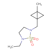 Chemical structure of 2-ethyl-5-({3-methylbicyclo[1.1.0]butan-1-yl}methyl)-1λ⁶,2,5-thiadiazolidine-1,1-dione - CSMB14894969399