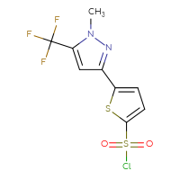 Chemical structure of 5-[1-methyl-5-(trifluoromethyl)-1H-pyrazol-3-yl]thiophene-2-sulfonyl chloride - CSSB00015191233