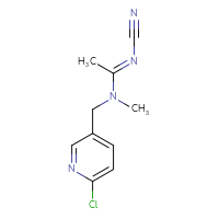 Chemical structure of (E)-N-[(6-chloropyridin-3-yl)methyl]-N'-cyano-N-methylethanimidamide (C10H11ClN4) - CSSB00020628985