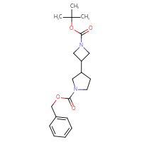 Chemical structure of benzyl 3-{1-[(tert-butoxy)carbonyl]azetidin-3-yl}pyrrolidine-1-carboxylate - CSSB00010863928