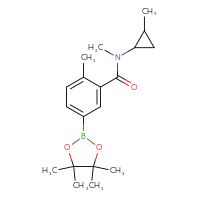 Chemical structure of N,2-dimethyl-N-(2-methylcyclopropyl)-5-(4,4,5,5-tetramethyl-1,3,2-dioxaborolan-2-yl)benzamide - CSSB02526925990