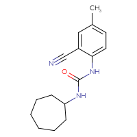 Chemical structure of 3-(2-cyano-4-methylphenyl)-1-cycloheptylurea - CSSB15125498249