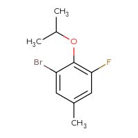 Chemical structure of 1-bromo-3-fluoro-5-methyl-2-(propan-2-yloxy)benzene - CSSB06835378180
