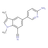Chemical structure of 5-(6-aminopyridin-3-yl)-1,3-dimethyl-1H-indole-7-carbonitrile - CSSB21415982233