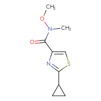 Chemical structure of 2-cyclopropyl-N-methoxy-N-methyl-1,3-thiazole-4-carboxamide - CSSB01991373746