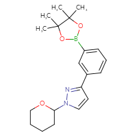 Chemical structure of 1-(oxan-2-yl)-3-[3-(4,4,5,5-tetramethyl-1,3,2-dioxaborolan-2-yl)phenyl]-1H-pyrazole - CSSB06347381474