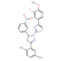 Chemical structure of 2-[3-(2,5-dimethylphenyl)-5-(3-nitrophenyl)-4,5-dihydro-1H-pyrazol-1-yl]-4-(3-fluoro-4-methoxyphenyl)-1,3-thiazole - CSSB00121720833