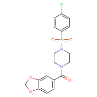 Chemical structure of 1-(2H-1,3-benzodioxole-5-carbonyl)-4-(4-chlorobenzenesulfonyl)piperazine - CSSB00026354605