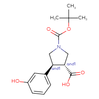 Chemical structure of rac-(3R,4S)-1-[(tert-butoxy)carbonyl]-4-(3-hydroxyphenyl)pyrrolidine-3-carboxylic acid - CSSB00034164273