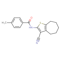 Chemical structure of N-{3-cyano-4H,5H,6H,7H,8H-cyclohepta[b]thiophen-2-yl}-4-methylbenzamide - CSSB00046886323