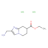 Chemical structure of ethyl 2-(aminomethyl)-5H,6H,7H,8H-imidazo[1,2-a]pyridine-7-carboxylate dihydrochloride - CSSB21043405160