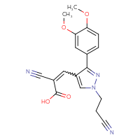 Chemical structure of 2-cyano-3-[1-(2-cyanoethyl)-3-(3,4-dimethoxyphenyl)-1H-pyrazol-4-yl]prop-2-enoic acid - CSSB00000686220