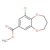 Chemical structure of methyl 9-chloro-3,4-dihydro-2H-1,5-benzodioxepine-7-carboxylate - CSSB01994370439