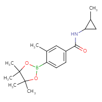 Chemical structure of 3-methyl-N-(2-methylcyclopropyl)-4-(4,4,5,5-tetramethyl-1,3,2-dioxaborolan-2-yl)benzamide - CSSB02522299216