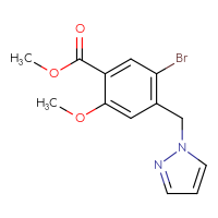 Chemical structure of methyl 5-bromo-2-methoxy-4-[(1H-pyrazol-1-yl)methyl]benzoate - CSSB01399542431