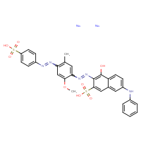 Chemical structure of 4-hydroxy-3-(2-{2-methoxy-5-methyl-4-[2-(4-sulfophenyl)diazen-1-yl]phenyl}diazen-1-yl)-7-(phenylamino)naphthalene-2-sulfonic acid disodium - CSSB20963195729