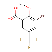Chemical structure of 3-bromo-2-methoxy-5-(trifluoromethyl)benzoic acid - CSSB00021273426