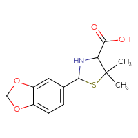 Chemical structure of 2-(2H-1,3-benzodioxol-5-yl)-5,5-dimethyl-1,3-thiazolidine-4-carboxylic acid - CSSB00025731272