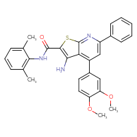Chemical structure of 3-amino-4-(3,4-dimethoxyphenyl)-N-(2,6-dimethylphenyl)-6-phenylthieno[2,3-b]pyridine-2-carboxamide - CSSB00103159305