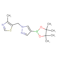Chemical structure of 4-methyl-5-{[4-(4,4,5,5-tetramethyl-1,3,2-dioxaborolan-2-yl)-1H-pyrazol-1-yl]methyl}-1,3-thiazole - CSSB00120460815