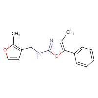 Chemical structure of 4-methyl-N-[(2-methylfuran-3-yl)methyl]-5-phenyl-1,3-oxazol-2-amine - CSSB15139817093