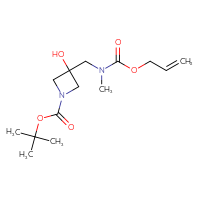 Chemical structure of tert-butyl 3-hydroxy-3-({methyl[(prop-2-en-1-yloxy)carbonyl]amino}methyl)azetidine-1-carboxylate - CSSB02517148492