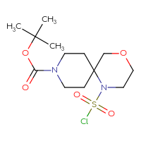 Chemical structure of tert-butyl 1-(chlorosulfonyl)-4-oxa-1,9-diazaspiro[5.5]undecane-9-carboxylate - CSSB14998404615