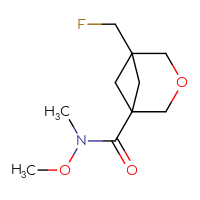 Chemical structure of 5-(fluoromethyl)-N-methoxy-N-methyl-3-oxabicyclo[3.1.1]heptane-1-carboxamide - CSSB20463210207